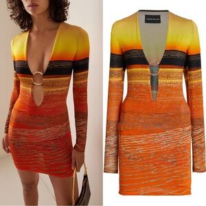 Louisa Ballou Helios Ring-Detailed Jersey Mini Dress in Painted Sunset